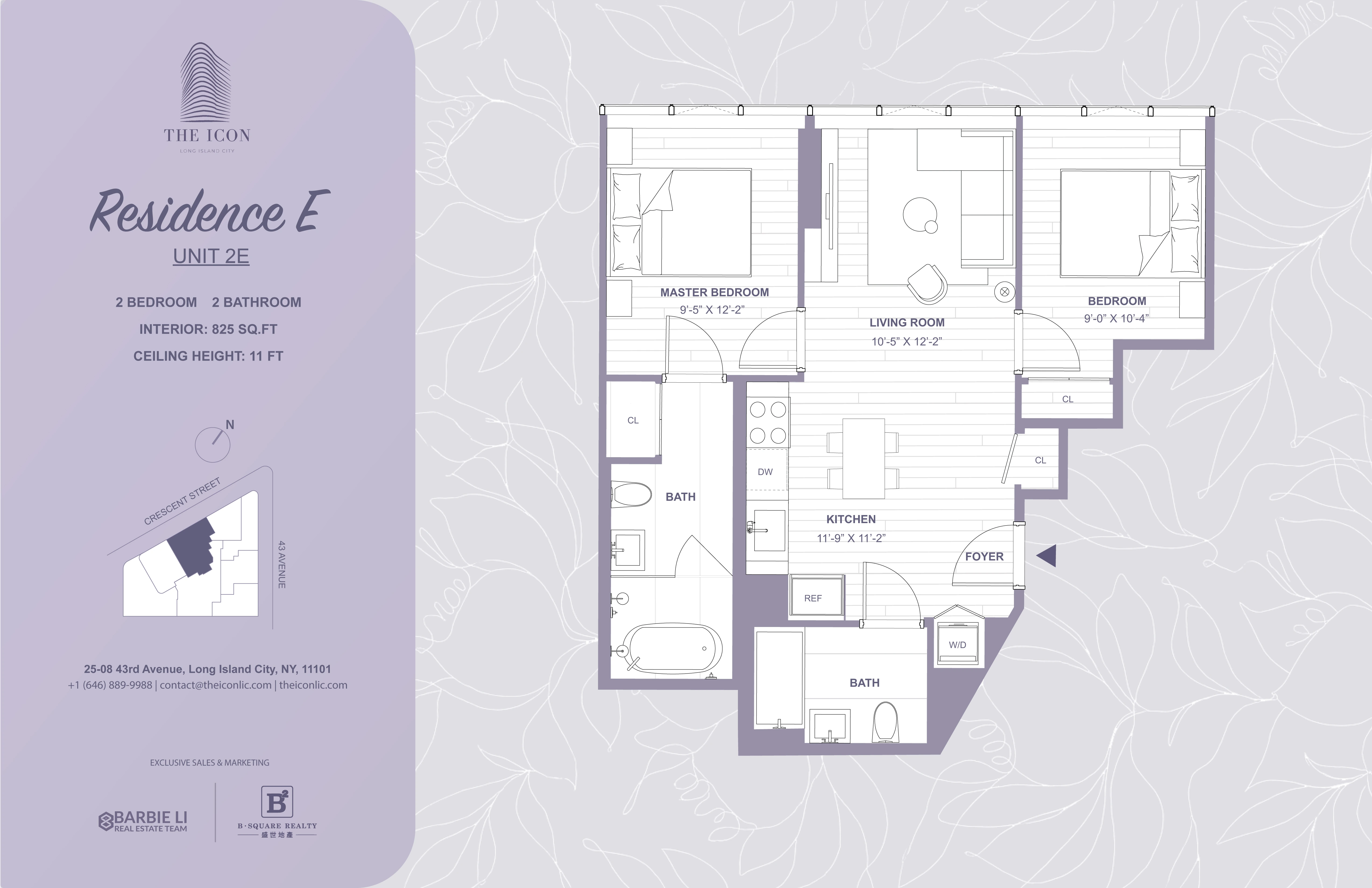 The Icon 2E floor plan in Long Island City: 2 bed, 2 bath, 825 sq ft interior