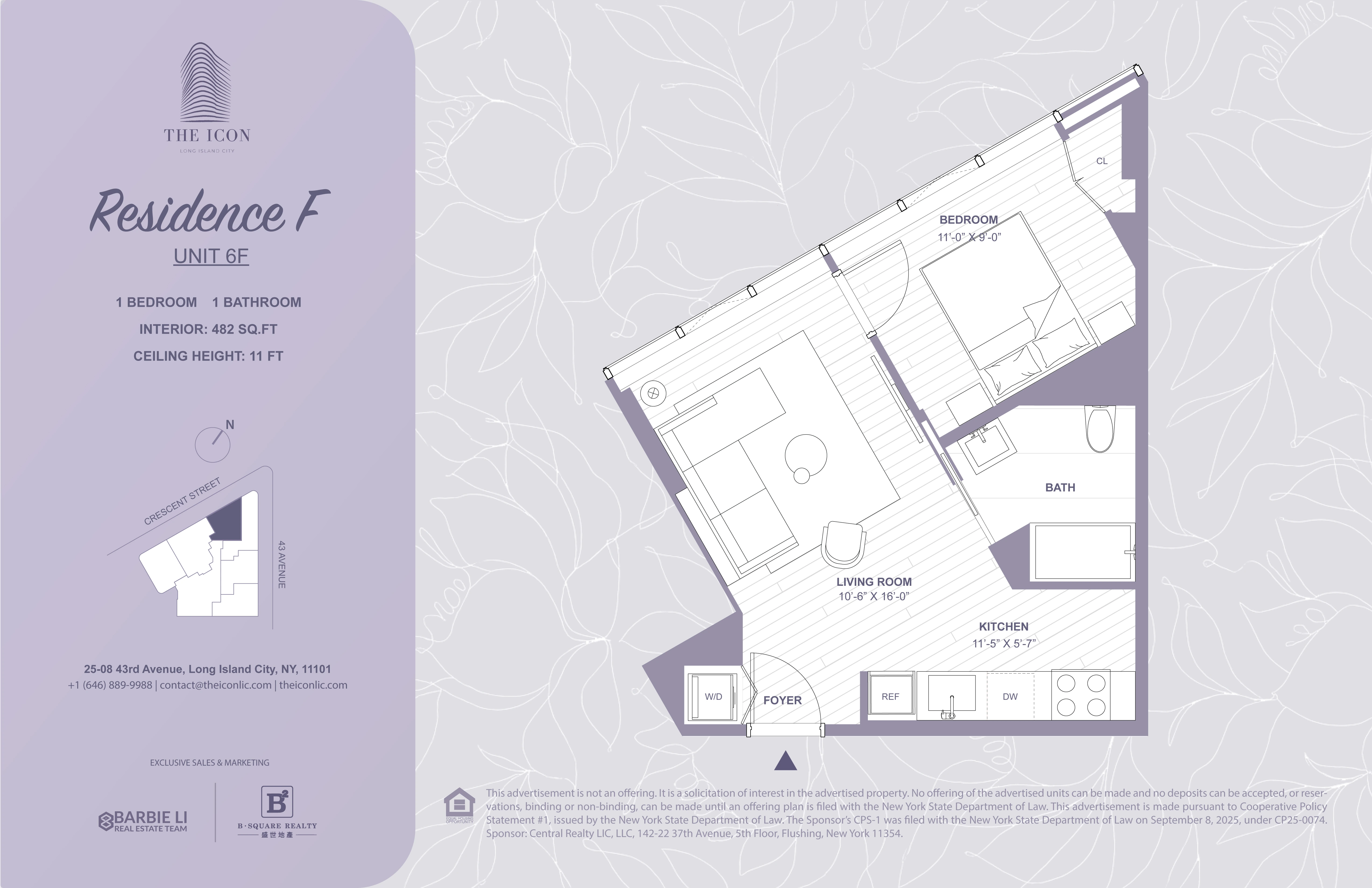 The Icon 6F floor plan in Long Island City: 1 bed, 1 bath, 482 sq ft interior
